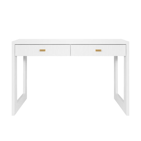 Worlds Away Two Drawer Desk With Fluted Detail In Matte White Lacquer