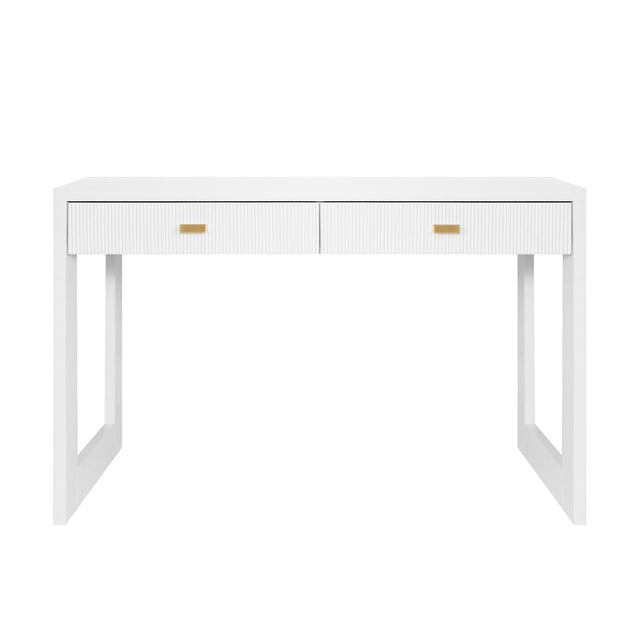 Worlds Away Two Drawer Desk With Fluted Detail In Matte White Lacquer