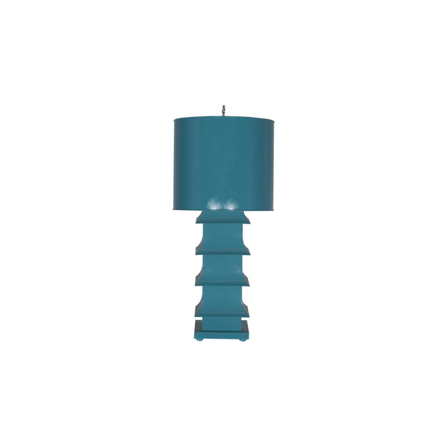 Worlds Away Pagoda Lamp Large W. Metal Shade Turquoise