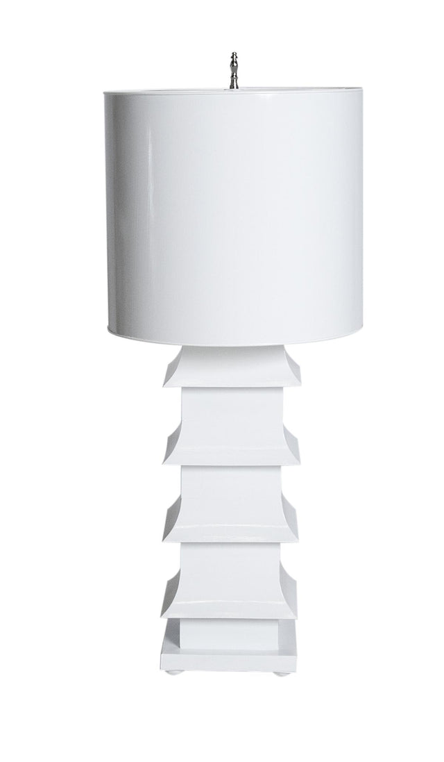 Worlds Away PAGODA LAMP LARGE W. METAL SHADE WHITE