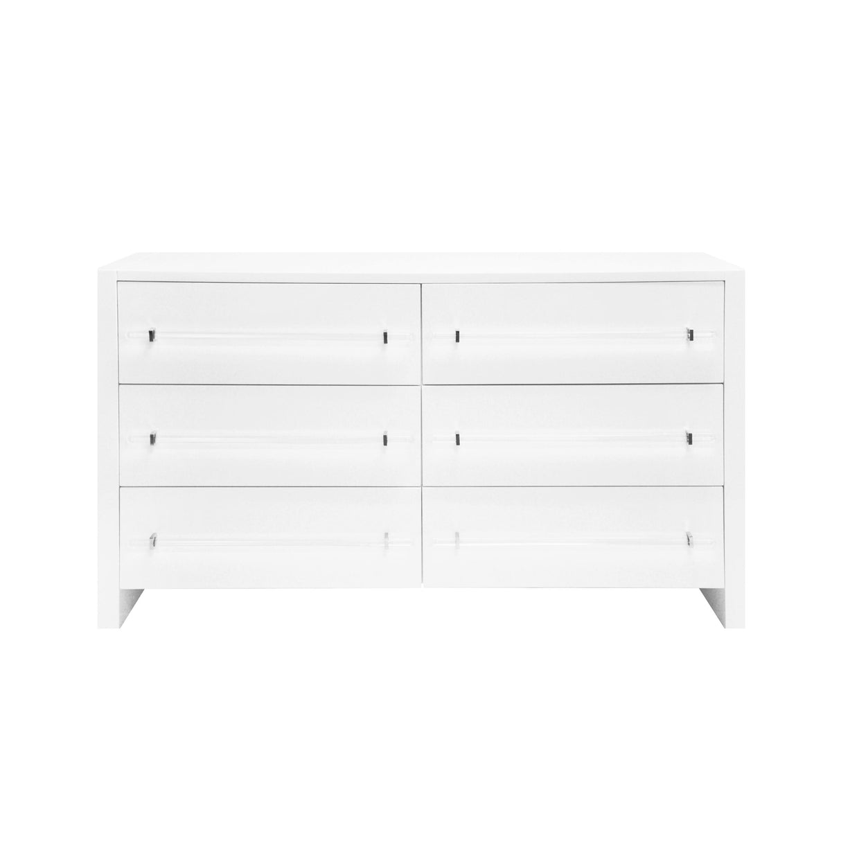 Worlds Away Six Drawer Chest W. Acrylic Harware In White Lacquer