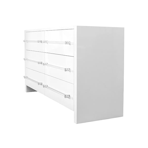 Worlds Away Six Drawer Chest W. Acrylic Harware In White Lacquer
