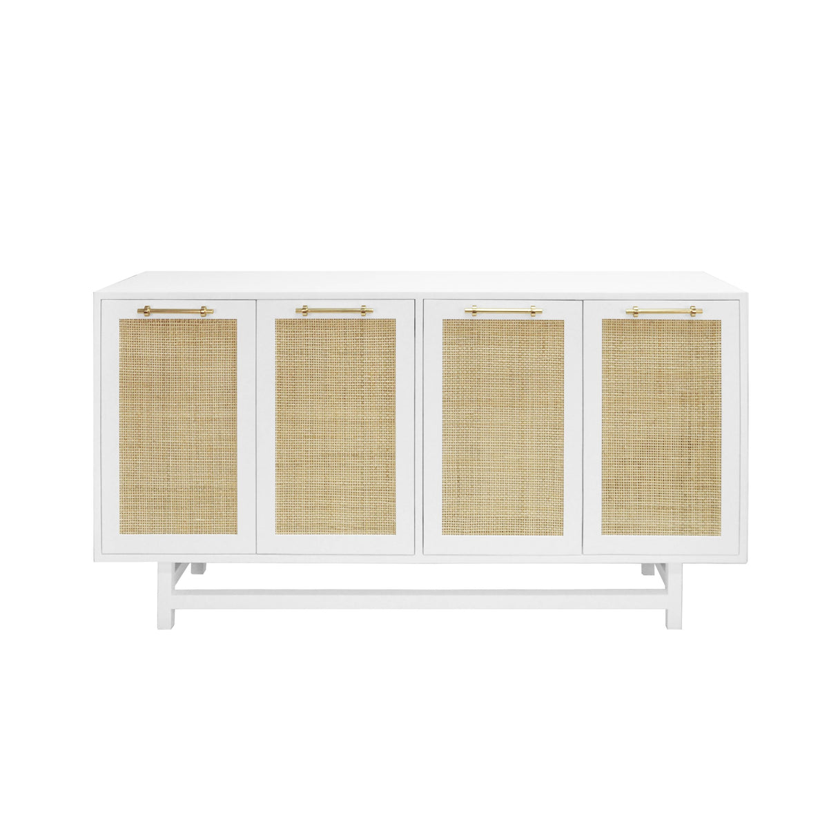 Worlds Away Four Door Cabinet With Cane Door Fronts And Brass Hardware In Matte White Lacquer