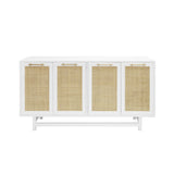 Worlds Away Four Door Cabinet With Cane Door Fronts And Brass Hardware In Matte White Lacquer
