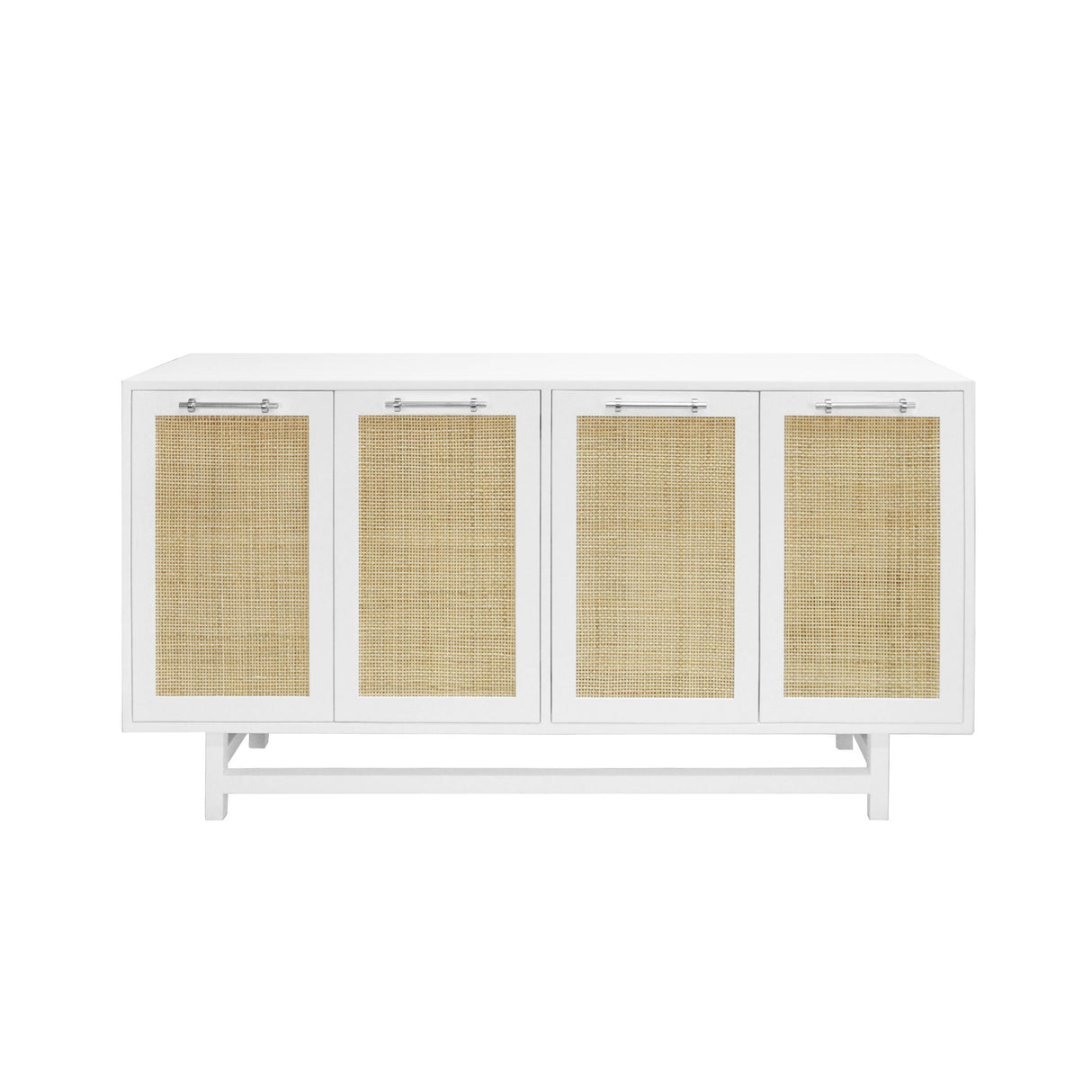 Worlds Away Four Door Cabinet With Cane Door Fronts And Brass Hardware In Matte White Lacquer
