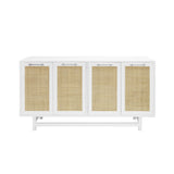 Worlds Away Four Door Cabinet With Cane Door Fronts And Brass Hardware In Matte White Lacquer