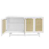 Worlds Away Four Door Cabinet With Cane Door Fronts And Brass Hardware In Matte White Lacquer