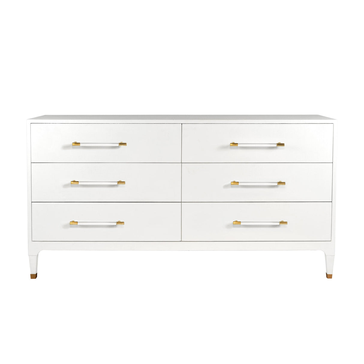 Worlds Away Six Drawer Chest In Textured White Linen With Antique Brass And Acrylic Hardware