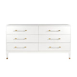 Worlds Away Six Drawer Chest In Textured White Linen With Antique Brass And Acrylic Hardware