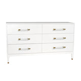 Worlds Away Six Drawer Chest In Textured White Linen With Antique Brass And Acrylic Hardware