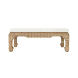 Worlds Away Ming Style Bench In Woven Rattan With Ivory Linen Cushion