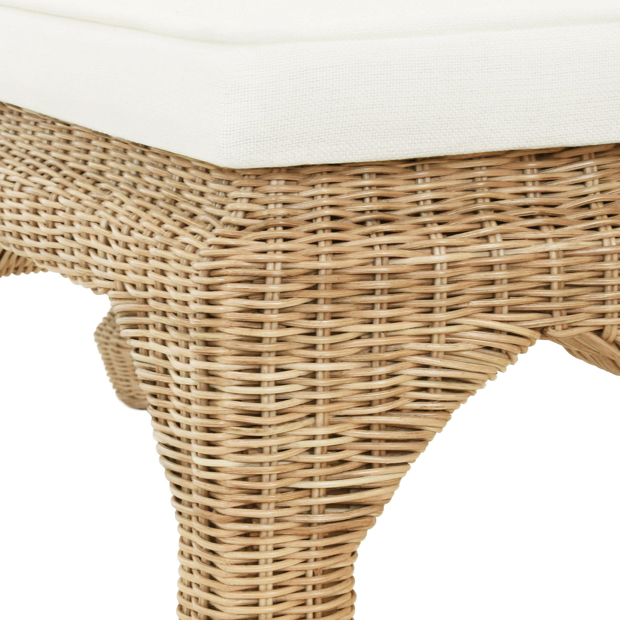 Worlds Away Ming Style Bench In Woven Rattan With Ivory Linen Cushion