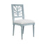 Worlds Away Coral Motif Back Dining Chair With White Linen Seat In Matte Light Blue Lacquer