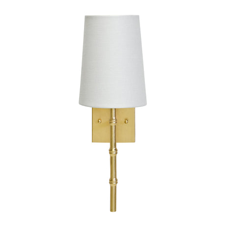 Worlds Away Gold Leaf Sconce W Bamboo Detail & White Linen Shade