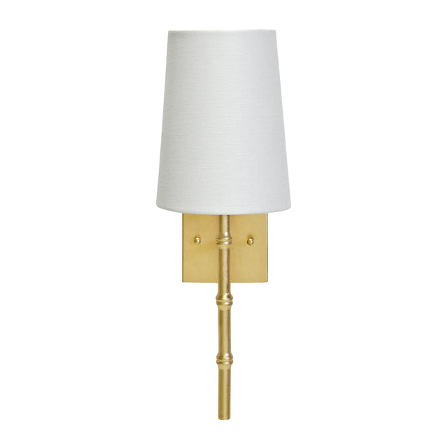 Worlds Away Gold Leaf Sconce W Bamboo Detail & White Linen Shade
