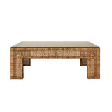 Worlds Away Wide Leg Rectangular Rattan Coffee Table With Glass Top