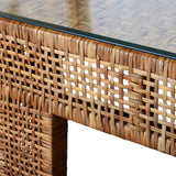 Worlds Away Wide Leg Rectangular Rattan Coffee Table With Glass Top
