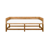 Worlds Away Cane Bench With Low Seat Back And Ivory Linen Cushion