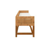 Worlds Away Cane Bench With Low Seat Back And Ivory Linen Cushion
