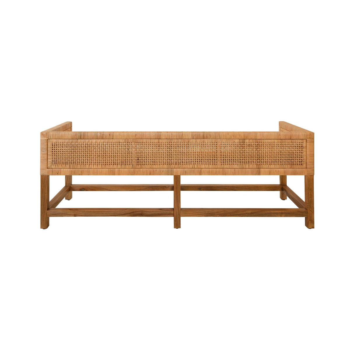 Worlds Away Cane Bench With Low Seat Back And Ivory Linen Cushion