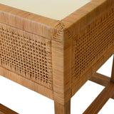 Worlds Away Cane Bench With Low Seat Back And Ivory Linen Cushion