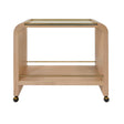 Worlds Away Waterfall Edge Bar Cart With Antique Brass Rails In Natural Oak