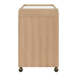 Worlds Away Waterfall Edge Bar Cart With Antique Brass Rails In Natural Oak