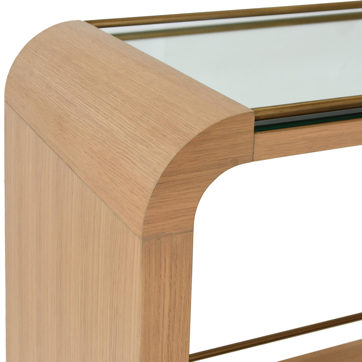 Worlds Away Waterfall Edge Bar Cart With Antique Brass Rails In Natural Oak