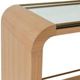 Worlds Away Waterfall Edge Bar Cart With Antique Brass Rails In Natural Oak