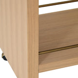 Worlds Away Waterfall Edge Bar Cart With Antique Brass Rails In Natural Oak