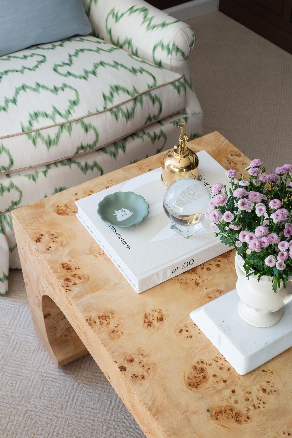 Worlds Away Pagoda Style Coffee Table In Burl Wood