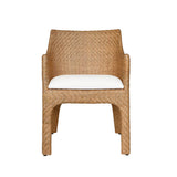 Worlds Away Basketweave Rattan Wrapped Dining Chair With Ivory Linen Cushion