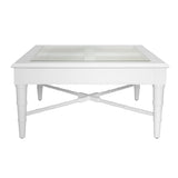 Worlds Away Square Coffee Table With Inset Cane Top And Faux Bamboo Legs In Matte White Lacquer