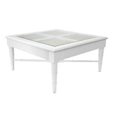 Worlds Away Square Coffee Table With Inset Cane Top And Faux Bamboo Legs In Matte White Lacquer