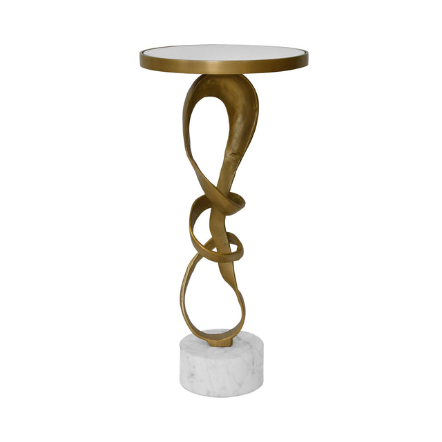 Worlds Away Round Sculptural Loop Base Side Table In Antique Brass With Inset Mirror Top