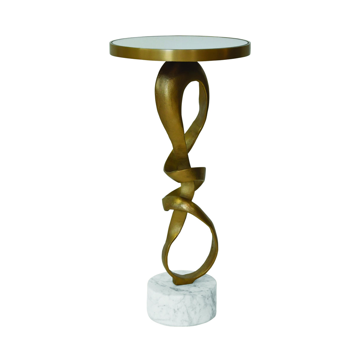 Worlds Away Round Sculptural Loop Base Side Table In Antique Brass With Inset Mirror Top
