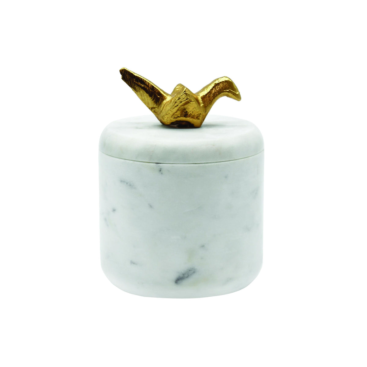 Worlds Away White Marble Container With Brass Origami Bird