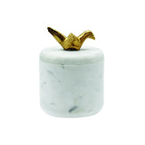 Worlds Away White Marble Container With Brass Origami Bird