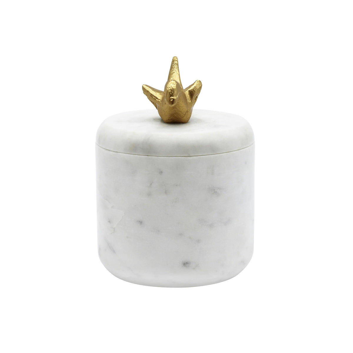 Worlds Away White Marble Container With Brass Origami Bird