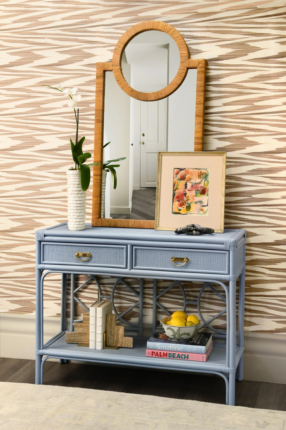Worlds Away Rattan Wrapped Mirror With Circle Detail