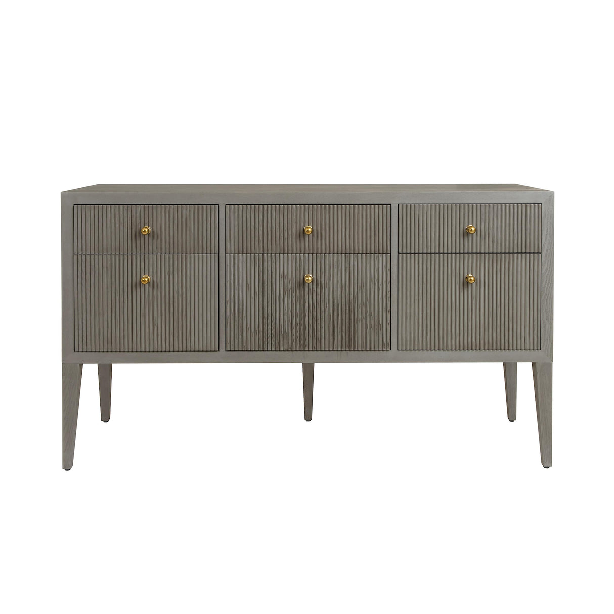 Worlds Away Fluted Six Drawer Buffet With Brass Knobs In Smoke Grey Oak