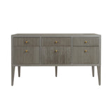Worlds Away Fluted Six Drawer Buffet With Brass Knobs In Smoke Grey Oak