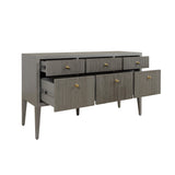 Worlds Away Fluted Six Drawer Buffet With Brass Knobs In Smoke Grey Oak