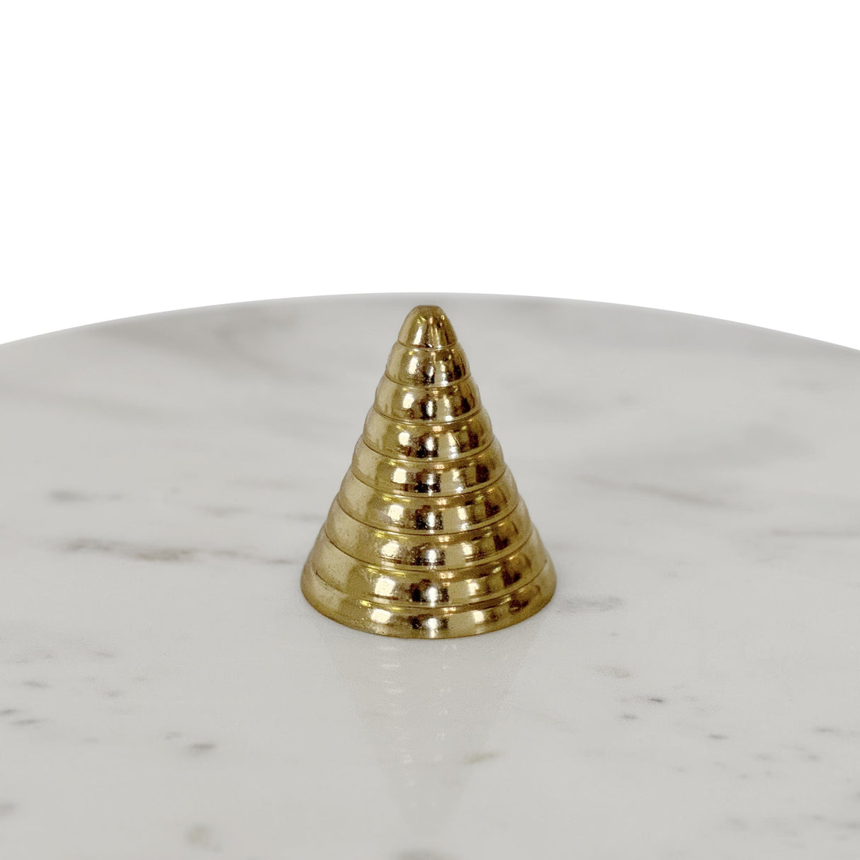 Worlds Away Round Side Table With Conical Coiled Brass Base And White Marble Top