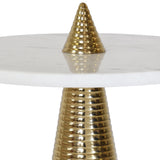 Worlds Away Round Side Table With Conical Coiled Brass Base And White Marble Top