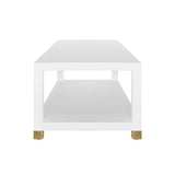 Worlds Away Coffee Table With Antique Brass Foot Caps In Matte White Lacquer