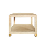 Worlds Away Coffee Table With Antique Brass Foot Caps In Natural Grasscloth