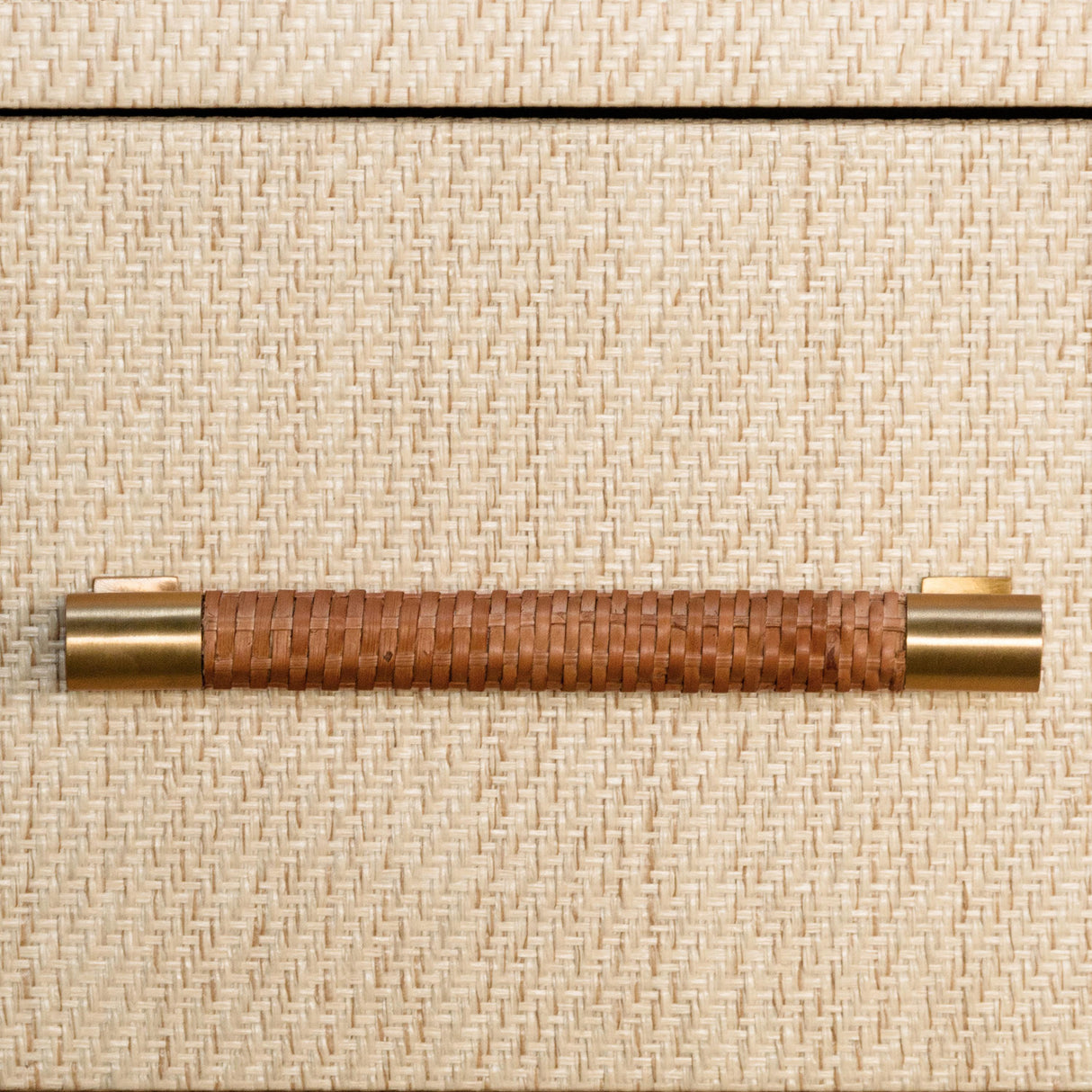 Worlds Away One Drawer Side Table With Rattan Wrapped Handle In Natural Grasscloth