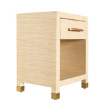 Worlds Away One Drawer Side Table With Rattan Wrapped Handle In Natural Grasscloth