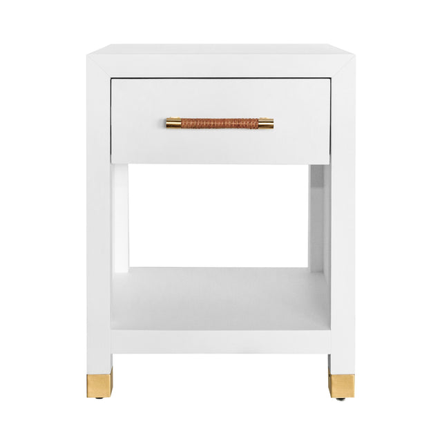 Worlds Away One Drawer Side Table With Rattan Wrapped Handle In Matte White Lacquer